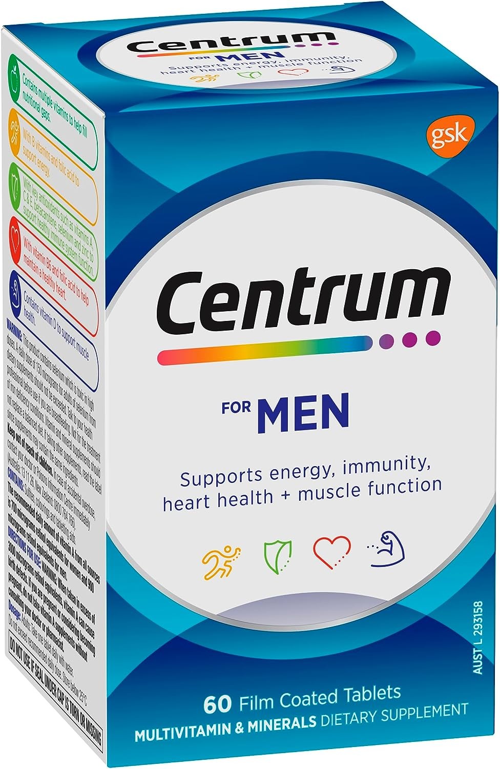 Centrum for Men, Multivitamin with Vitamins & Minerals to Support Energy, Immunity, Heart Health & Muscle Function, 60 Tablets