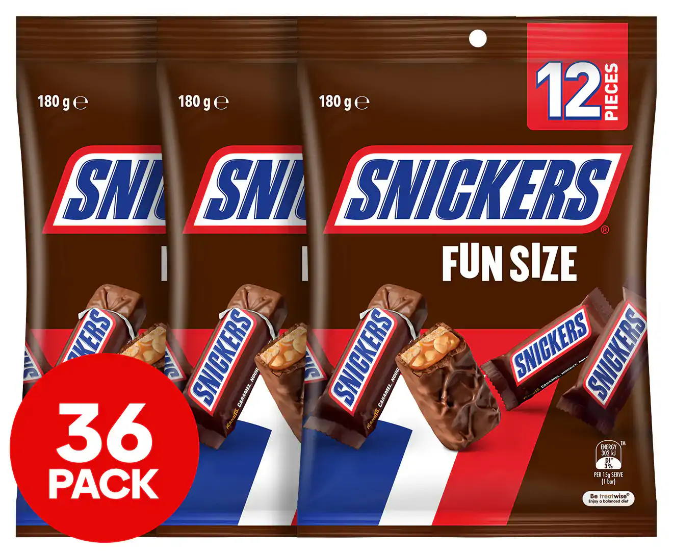 3 X 12Pk Snickers Fun Size Share Bag 180G