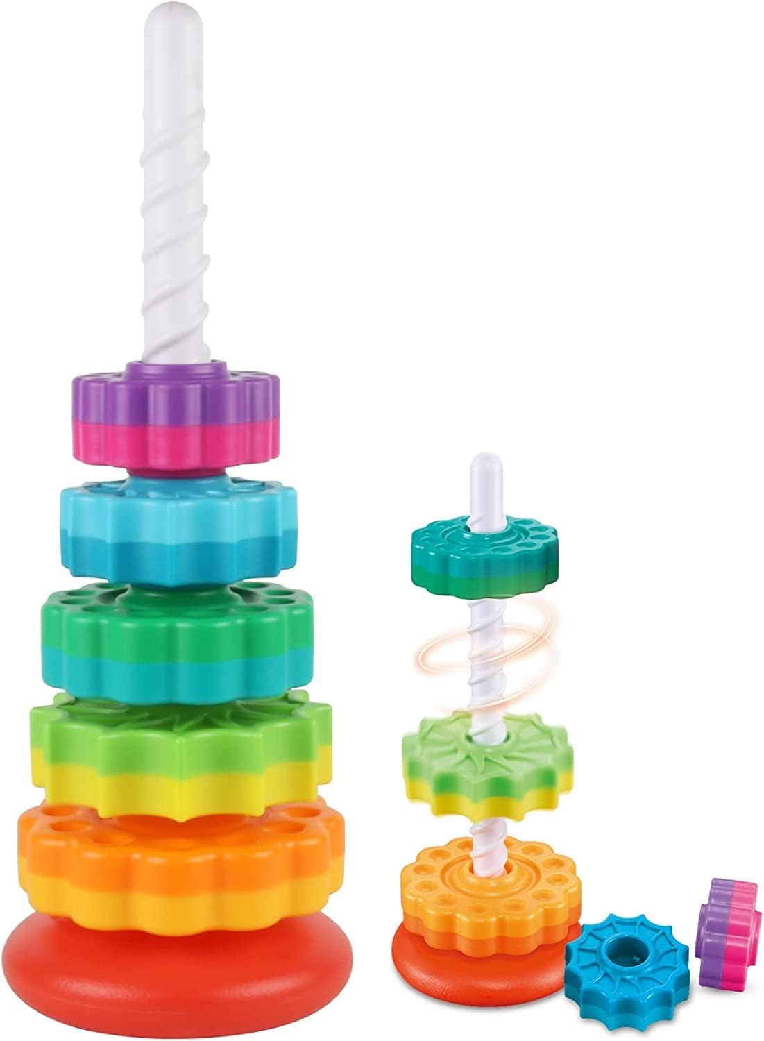 ALTGOU Baby Spinning Stacking Toys for Toddlers 1-3, Rainbow Ring Stacker Montessori Toys for Babies 6-12 Months, 1 2 3 One Year Old Girl Boy Christmas Birthday Gifts, Autism Sensory Learning Toy