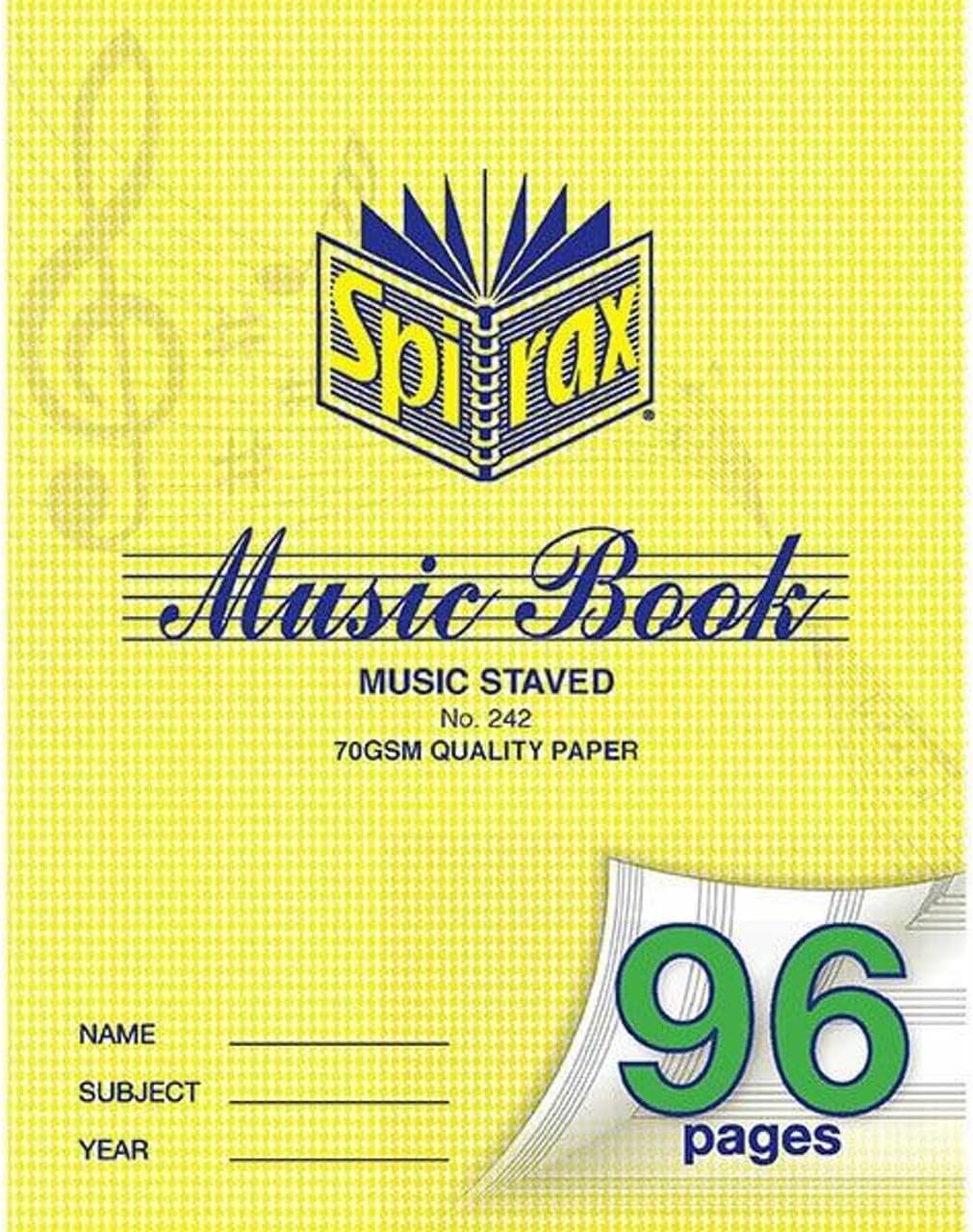 Spirax 242 Music Book, 96 Page, 225 Mm X 175 Mm