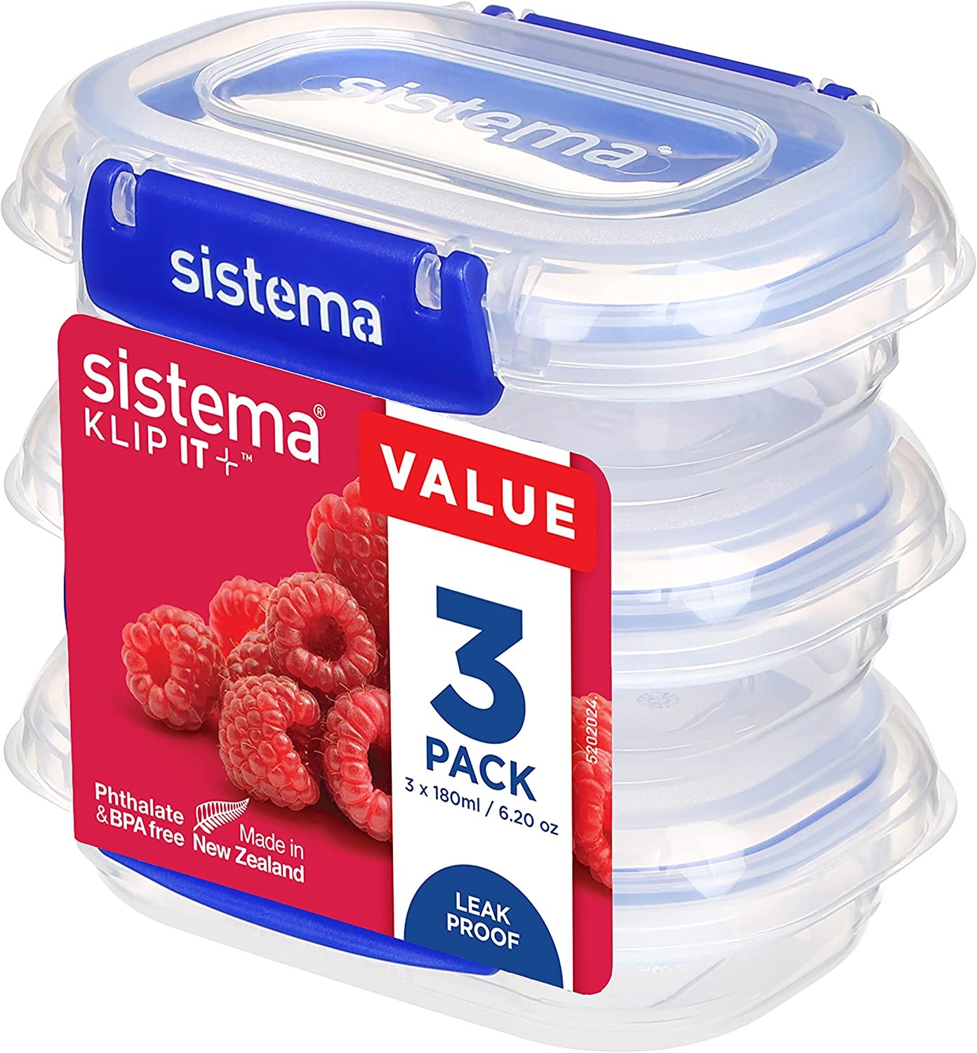 Sistema KLIP IT plus Food Storage Containers | 180 Ml | 3 Piece Airtight Containers Set | Leak-Proof Seal | Easy Locking Clips | Bpa-Free