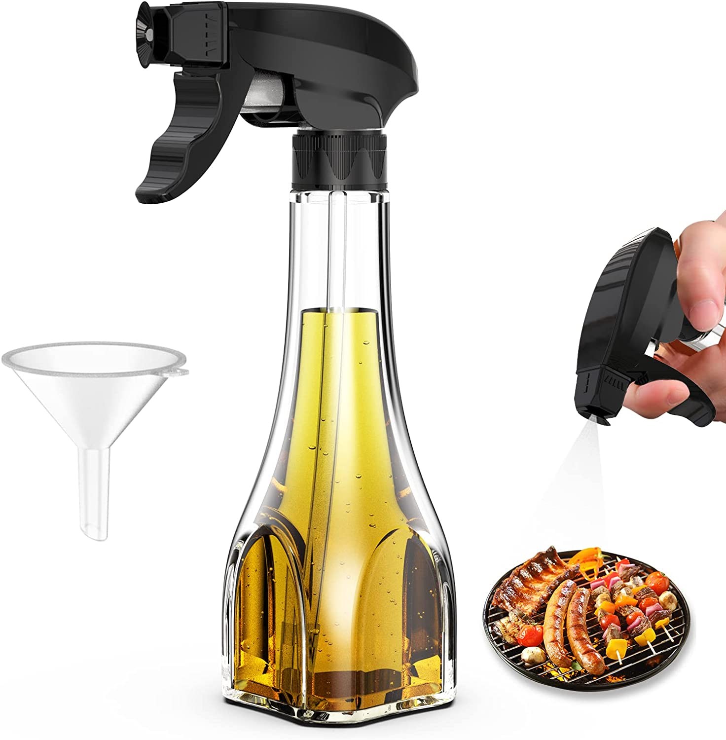 Bigqin Oil Sprayer Bottle for Cooking 240Ml Premium Food Grade Glass Oil Spray Bottle with Rotatable Nozzle, Oil Mister for Air Fryer Baking BBQ Salad Kitchen Cooking, Black