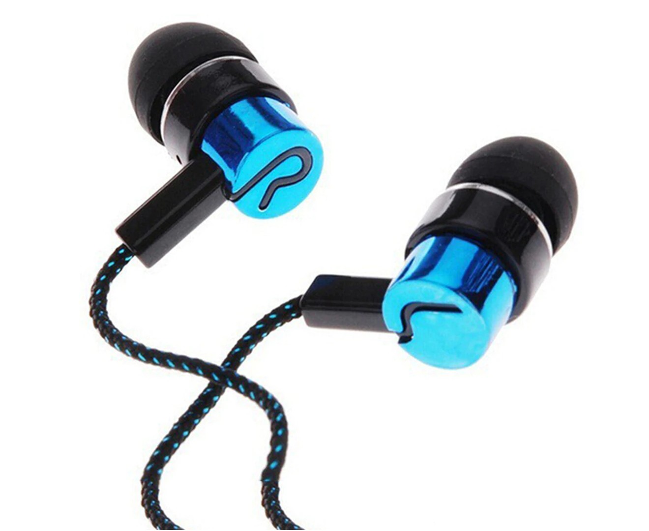 Portable Universal 3.5Mm Braided Heavy Bass In-Ear Wired Earphone for Phone Blue