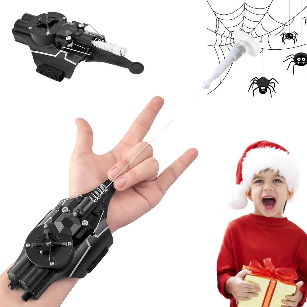 Web Launcher Toy, Newly Upgraded Web Shooters for Kids Gift, Rechargeable Portable Spider Launcher Toy, Silk Spider String Launcher Game for Cosplay (Black)