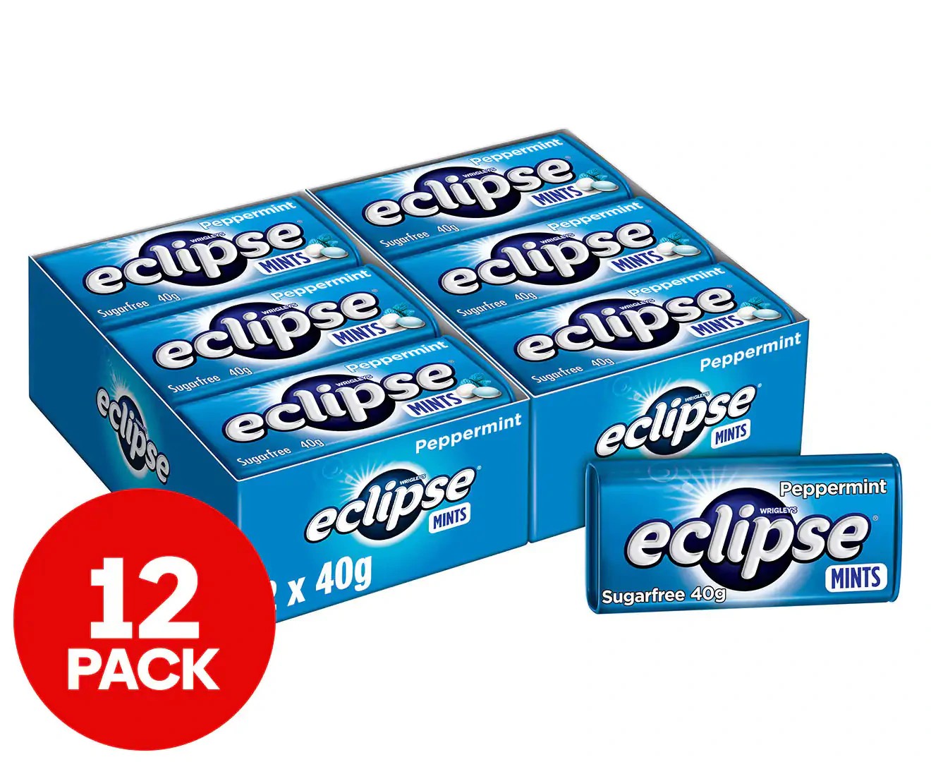 12 X Eclipse Sugarfree Mints Tin Peppermint 40G