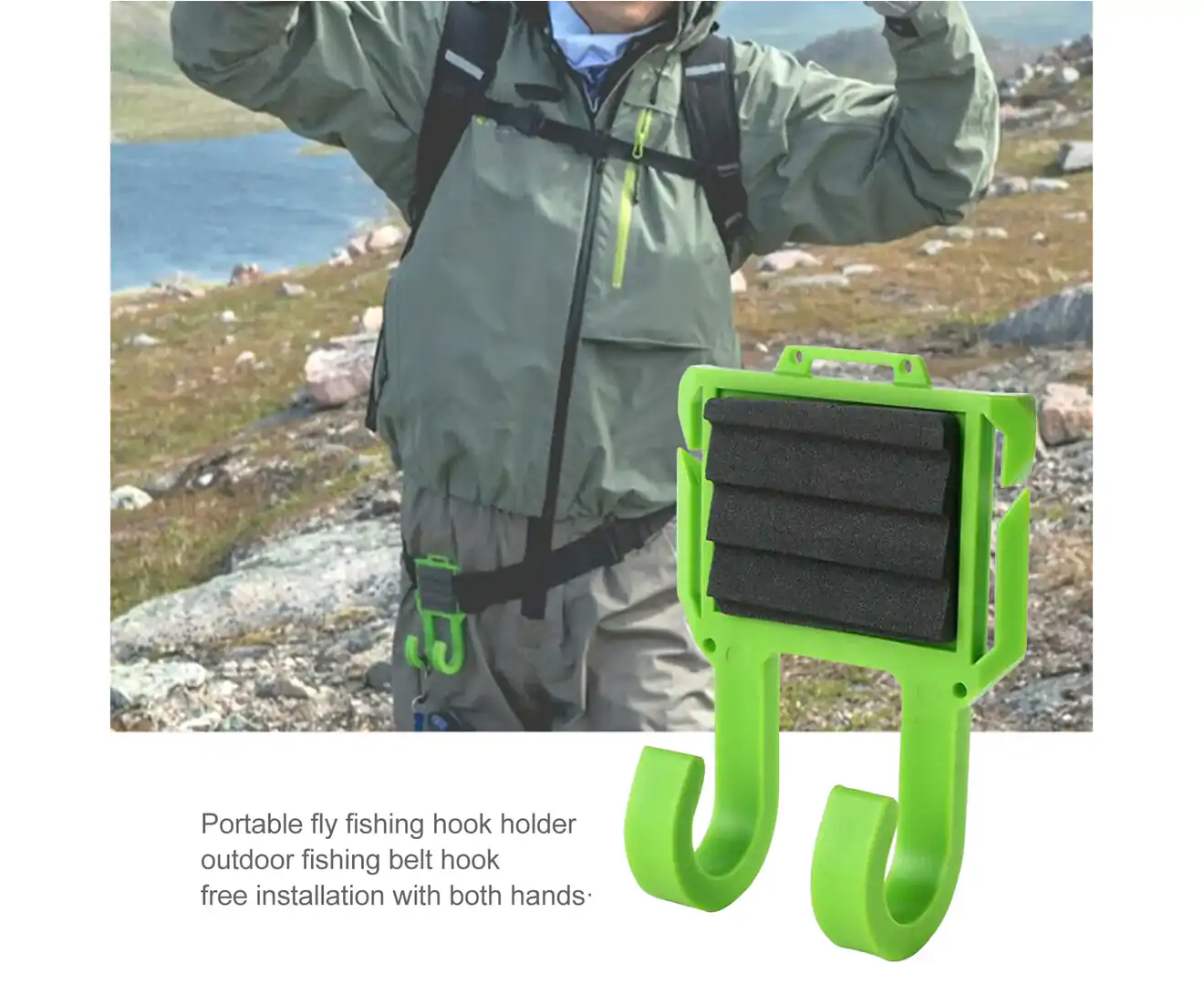 FHU Fishing Rod Holder Belt-Mounted Anti-Slip Portable Fly Portable Clips  Hands Free Fishing Pole Holder for Outdoor Green