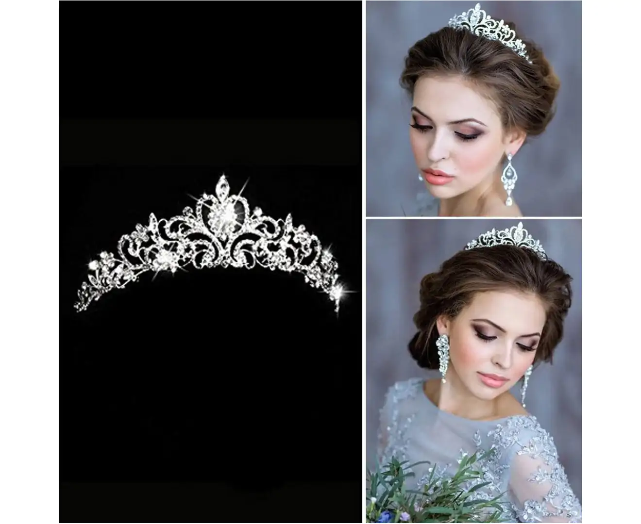 Bridal Wedding Crown and Tiara with Crystals for Bride Hair Accessories Silver Hart Tiara for Women and Girls