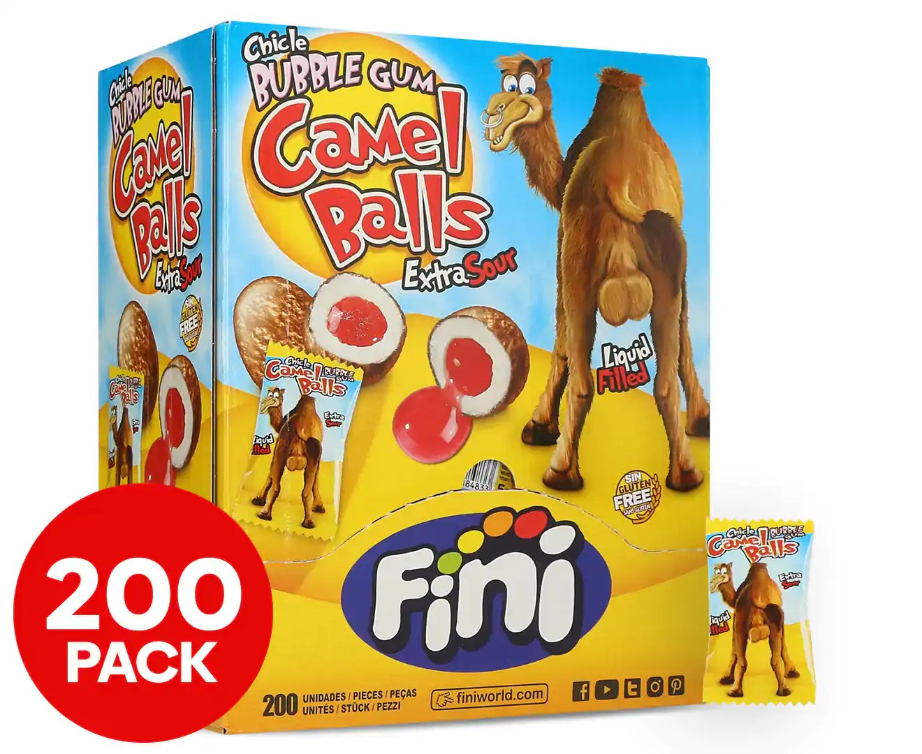 Fini Chicle Bubble Gum Extra Sour Camel Balls 200Pk