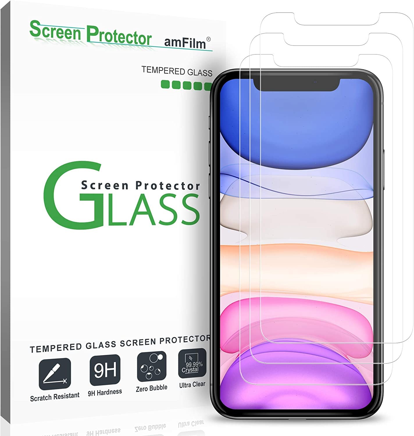 Amfilm (3 Pack) Glass Screen Protector for Iphone 12, Iphone 12 Pro, Iphone 11, and Iphone XR (10R) – Case Friendly (Easy Install) Tempered Glass Film (6.1 Inch)