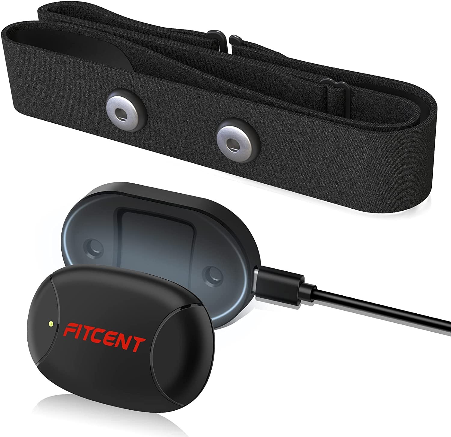 FITCENT Heart Rate Monitor Chest Strap with Wireless Charger, HR Sensor Belt Bluetooth 5.0, ANT+ and 5.3 Khz for Men Women