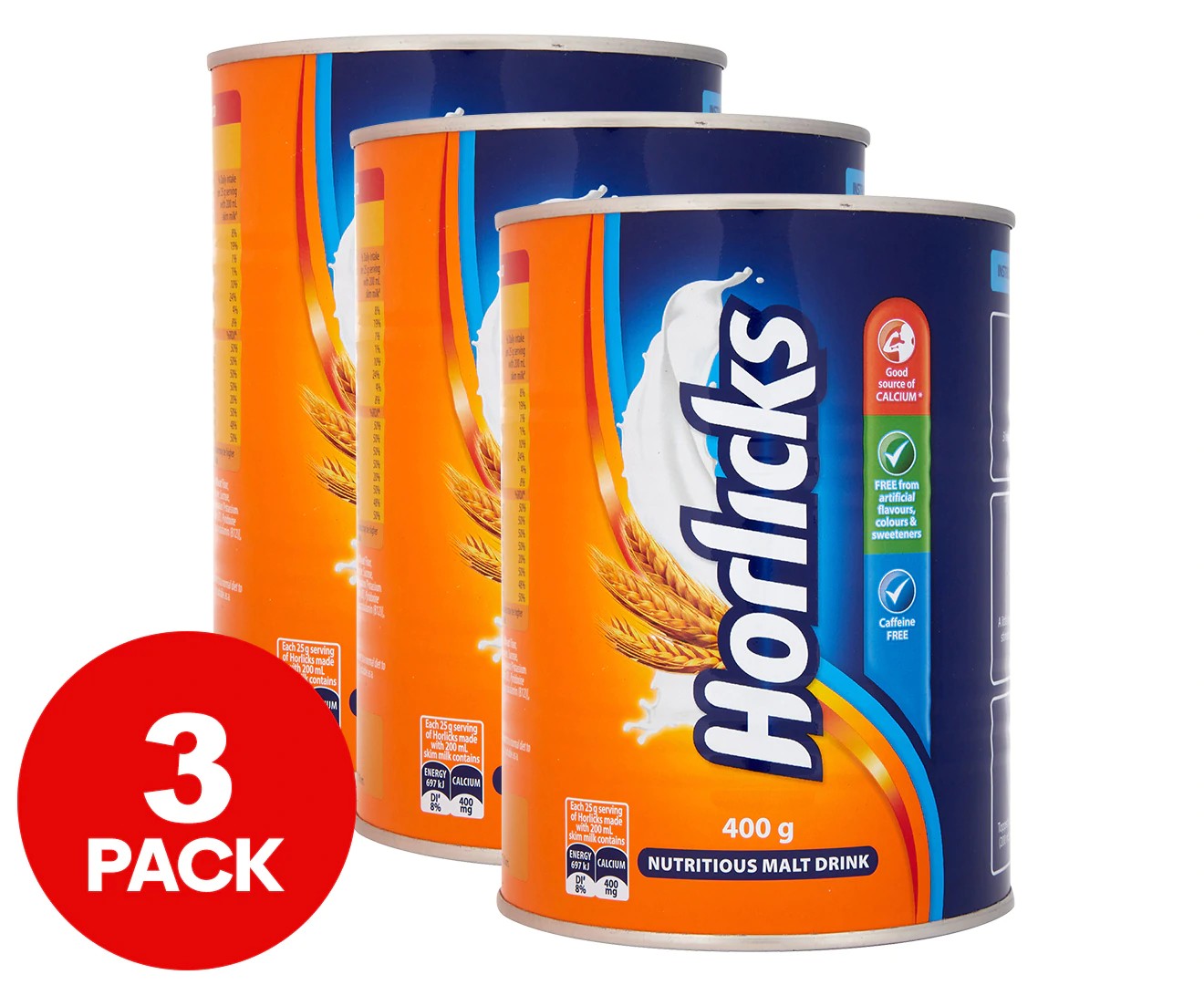 3 X Horlicks Nutritious Malt Drink 400G