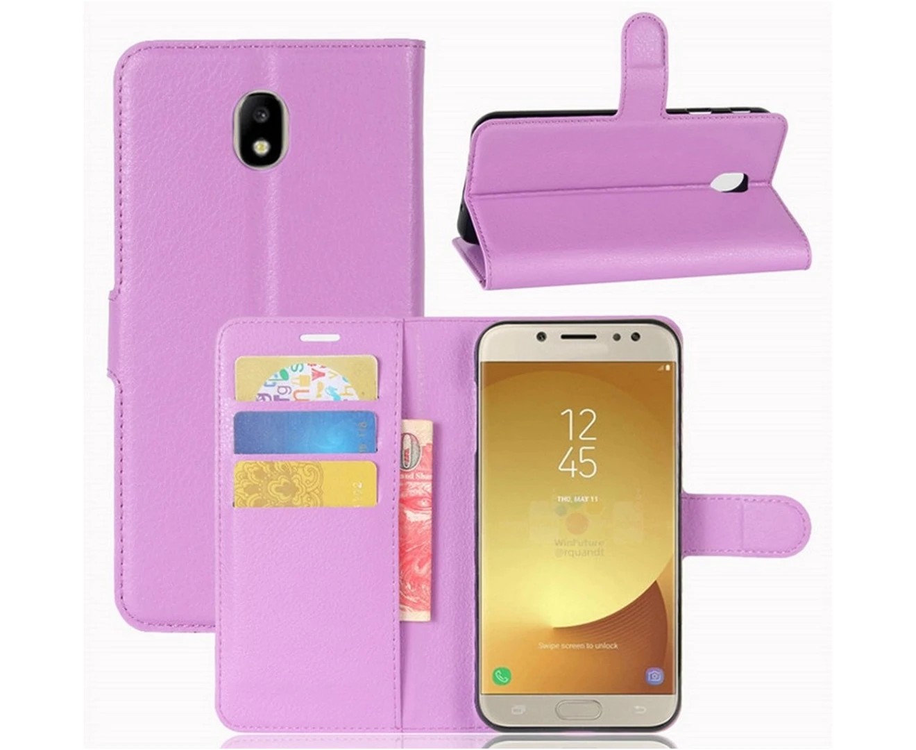 Purple Leather Wallet Flip Case Cover for Samsung Galaxy J2 Pro 2018