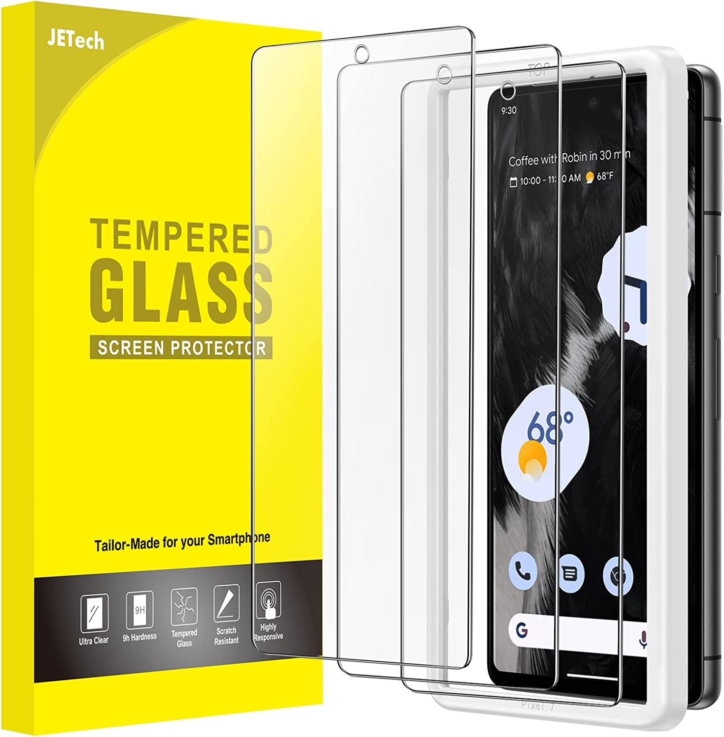 Jetech Screen Protector for Google Pixel 7, Tempered Glass Film with Easy Installation Tool, Fingerprint Compatible, HD Clear, 3-Pack