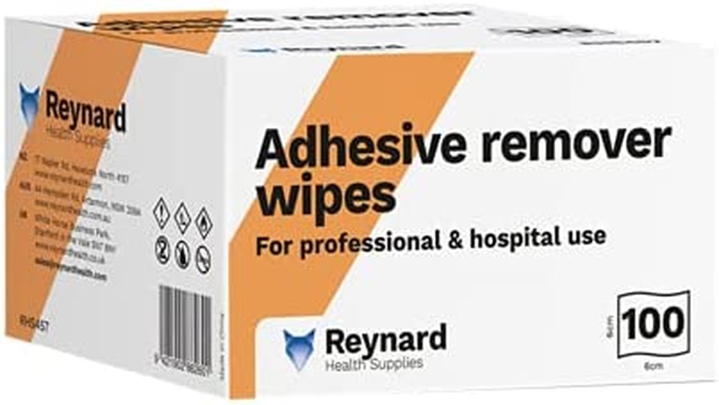 Reynard Health Supplies Adhesive Removal Wipes, Individually Sealed, White, 6 X 6 Cm, 100 Count