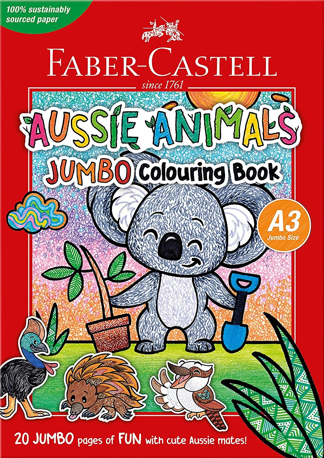 Faber-Castell Aussie Animals Colouring Book, Jumbo A3, 20 Pages (84-010184), Multicolor