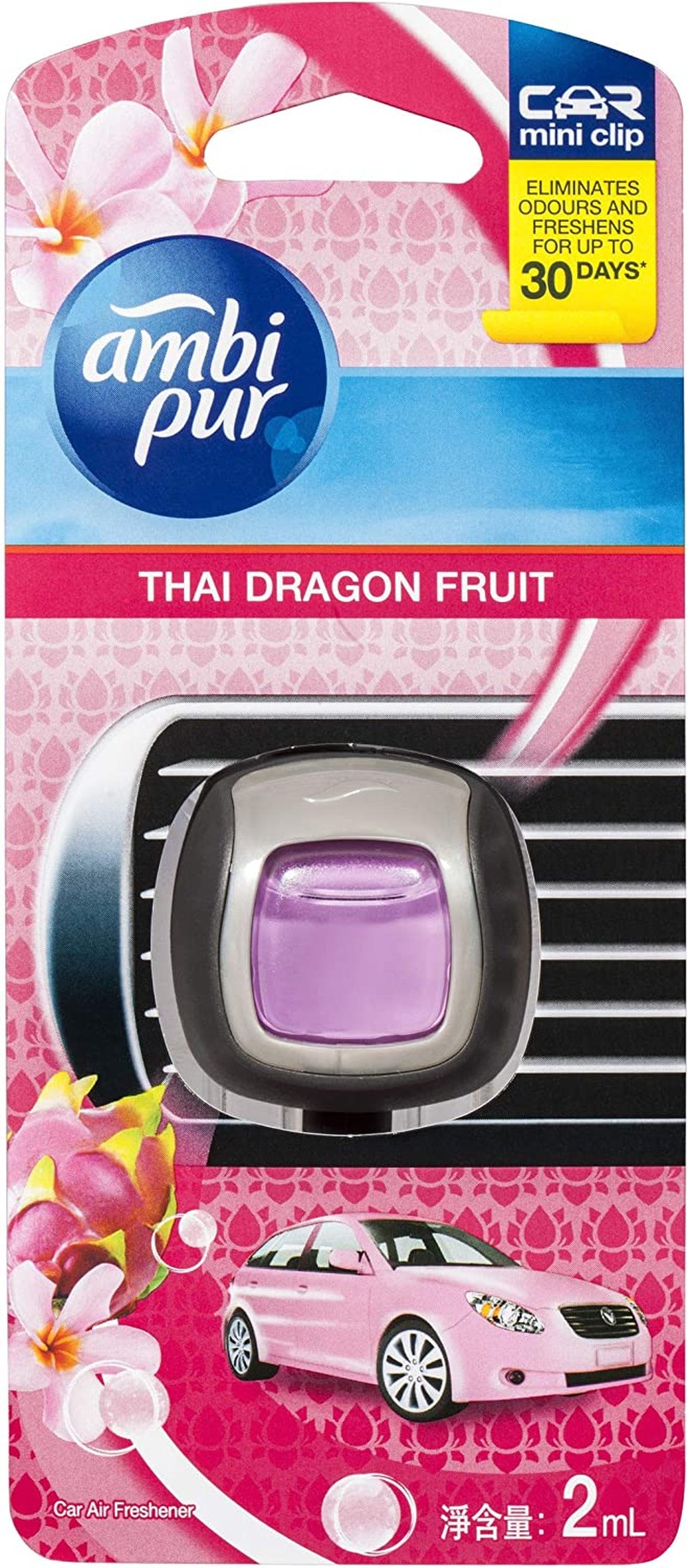 Ambi Pur Car Mini Clip Thai Dragon Fruit Car Air Freshener 2Ml