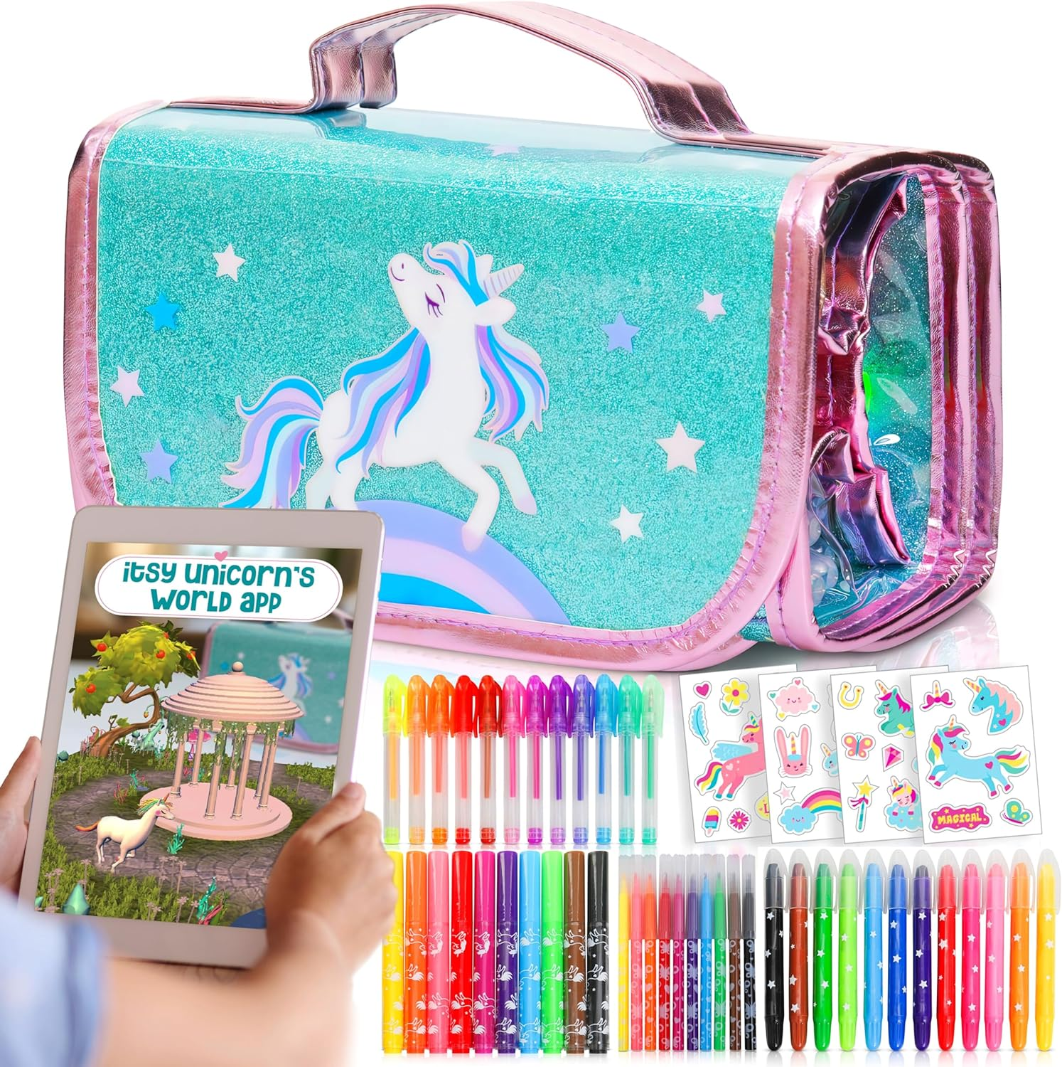 Amitié Lane Unicorn Toys for Girls Scented Markers Set – Unicorn Pencil Case – Unicorn Gifts for Girls 6-8, for Art and Craft Colouring – Incl Augmented Reality App