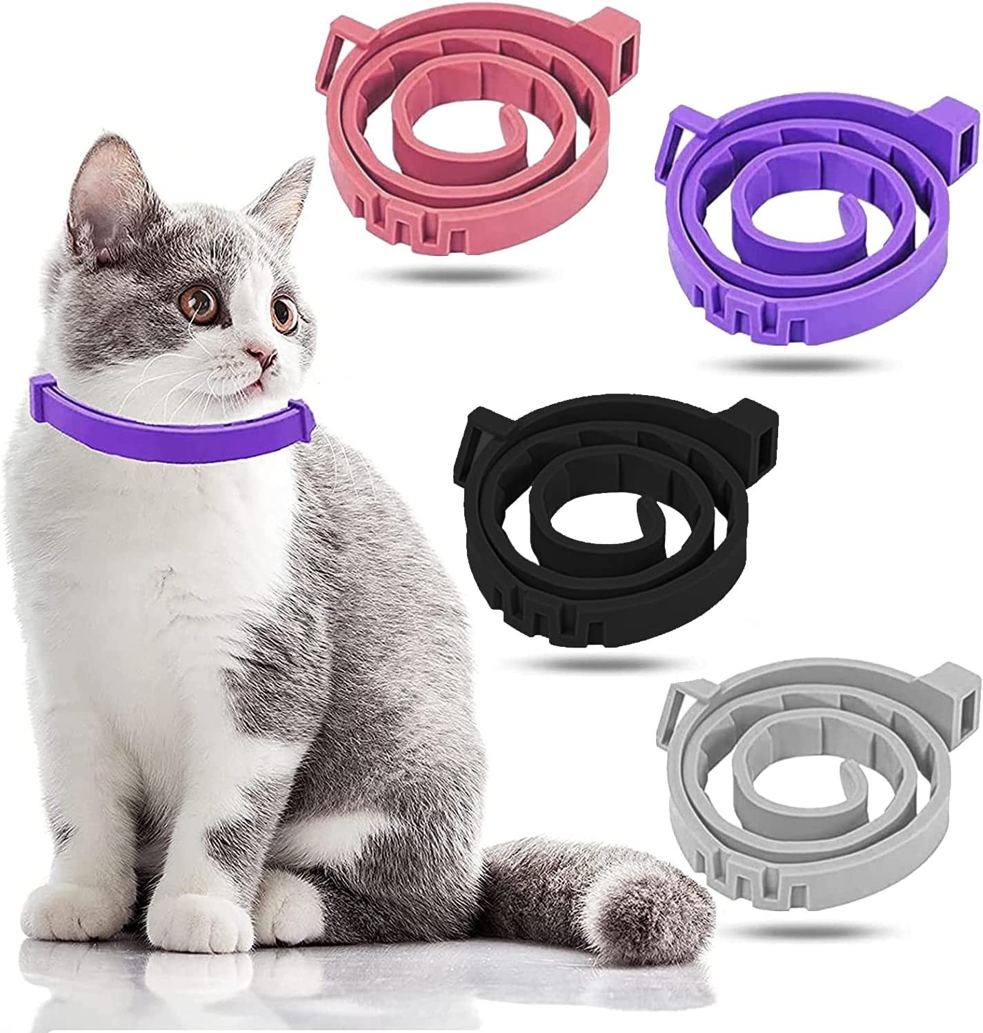 4 Pack Calming Collar for Cats, Cat Calming Collars, Cat Pheromones Calming Collar, Adjustable Cat Anxiety Collar for Cats and Kittens Stress Reliever Relaxing Comfortable Collar