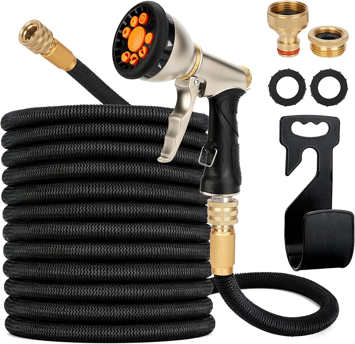 Garden Hose Expandable, Leakproof Lightweight, Retractable Collapsible Water Hose with 9 Function Zinc Spray Hose Nozzle, 3/4 Extra-Strong Solid Brass Connectors, Easy Storage Kink Free Flexible Gardening Pipe, Superior Strength 3750D, 13-Layers Latex (100 Feet / 30 M)