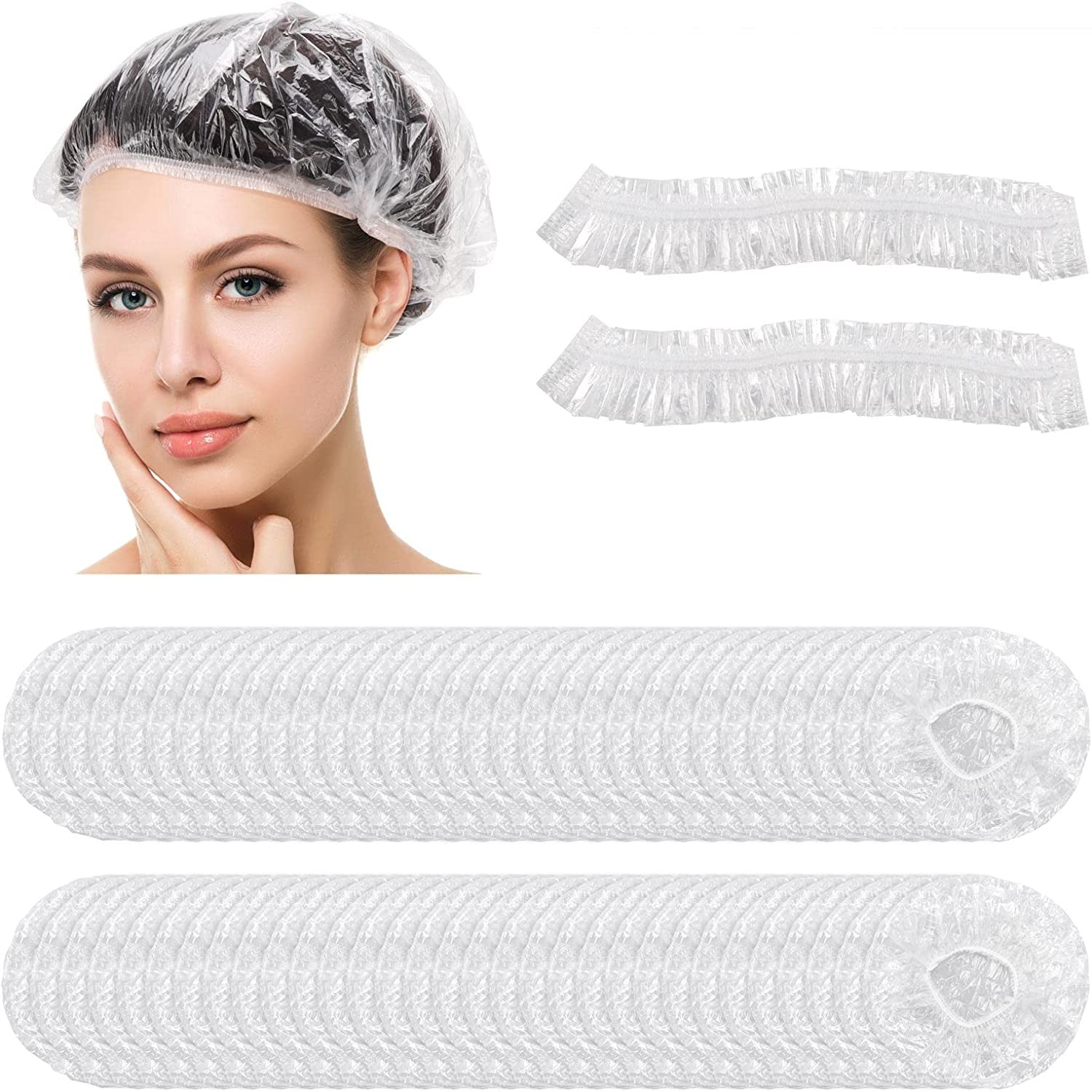 Disposable Shower Cap, 200 Pcs Individually Wrapped Larger and Thicker Waterproof Shower Caps, Plastic Bath Caps Hair Caps for Women, Spa, Home Use, Hotel and Hair Salon, Travel (Transparent)