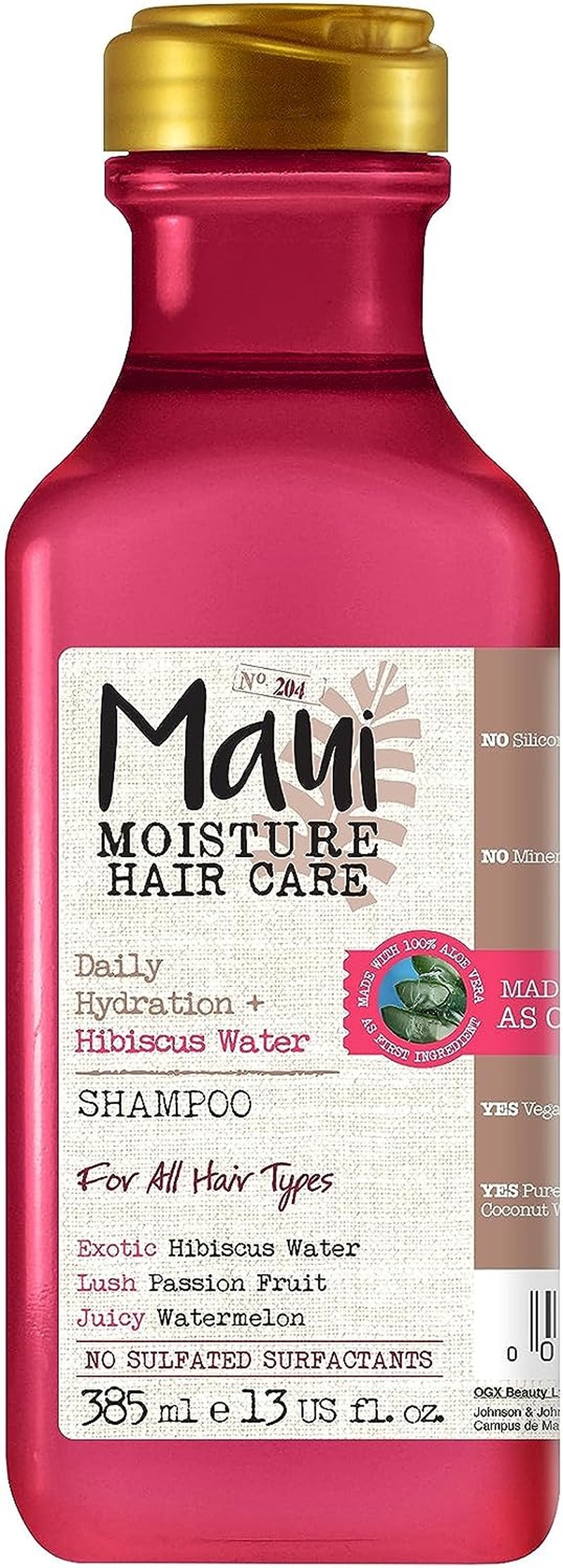 Maui Moisture Lightweight Hydration + Hibiscus Water Hair Shampoo 385 Ml, Pink