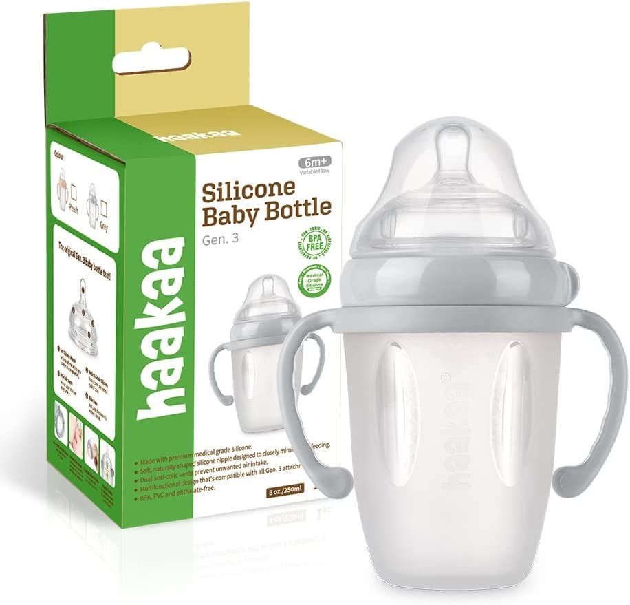 Haakaa Silicone Baby Bottle (250Ml, Grey)