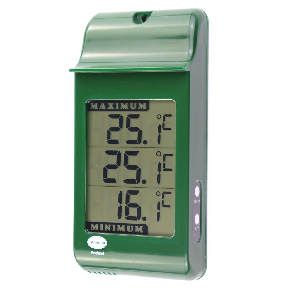 Large Digital Max Min Thermometer in Green – Indoor Outdoor Garden Greenhouse Wall