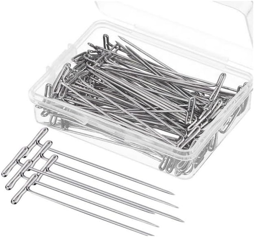 100 PCS T Pins for Wigs, 1.5 Inch T-Pins, Stainless Steel T Pins for Blocking Knitting Sewing Modelling Office Wall Crafts Silver