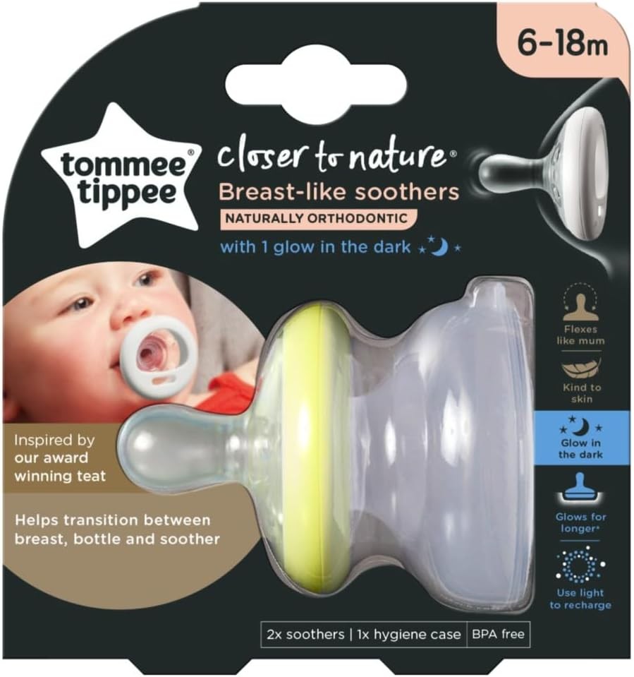 Tommee Tippee Breast-Like Baby Soother, 6-18 Months, 2 Pack, One Day Dummy and One Night Dummy