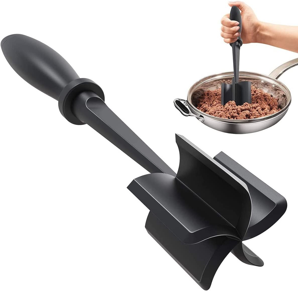 Meat Chopper Heat Resistant Meat Chopper with Non-Slip Handle Nylon Meat Masher Multifunctional Hamburger Chopper Beef Masher Non Stick Mix Chopper for Home Kitchen(Black)