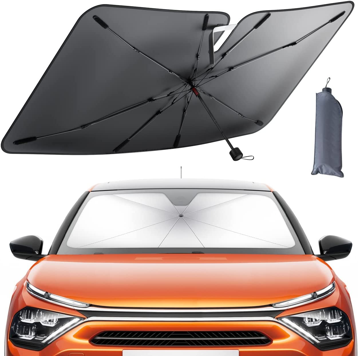 Lamicall Car Windshield Sunshade Umbrella – Foldable Car Windshield Sun Shade Cover, 5 Layers UV Block Coating, 52″X31″ Front Window Heat Insulation Protection, for Auto Sedan, SUV Windshield