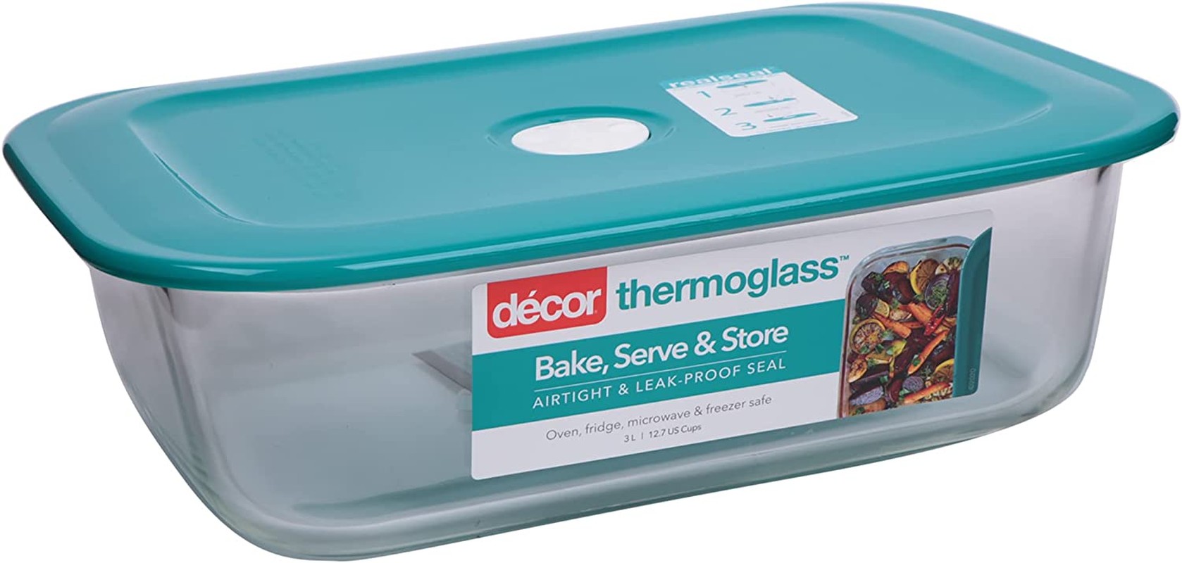 Decor Thermoglass Realseal Oblong Baking Dish with Lid, 3 Litre Capacity