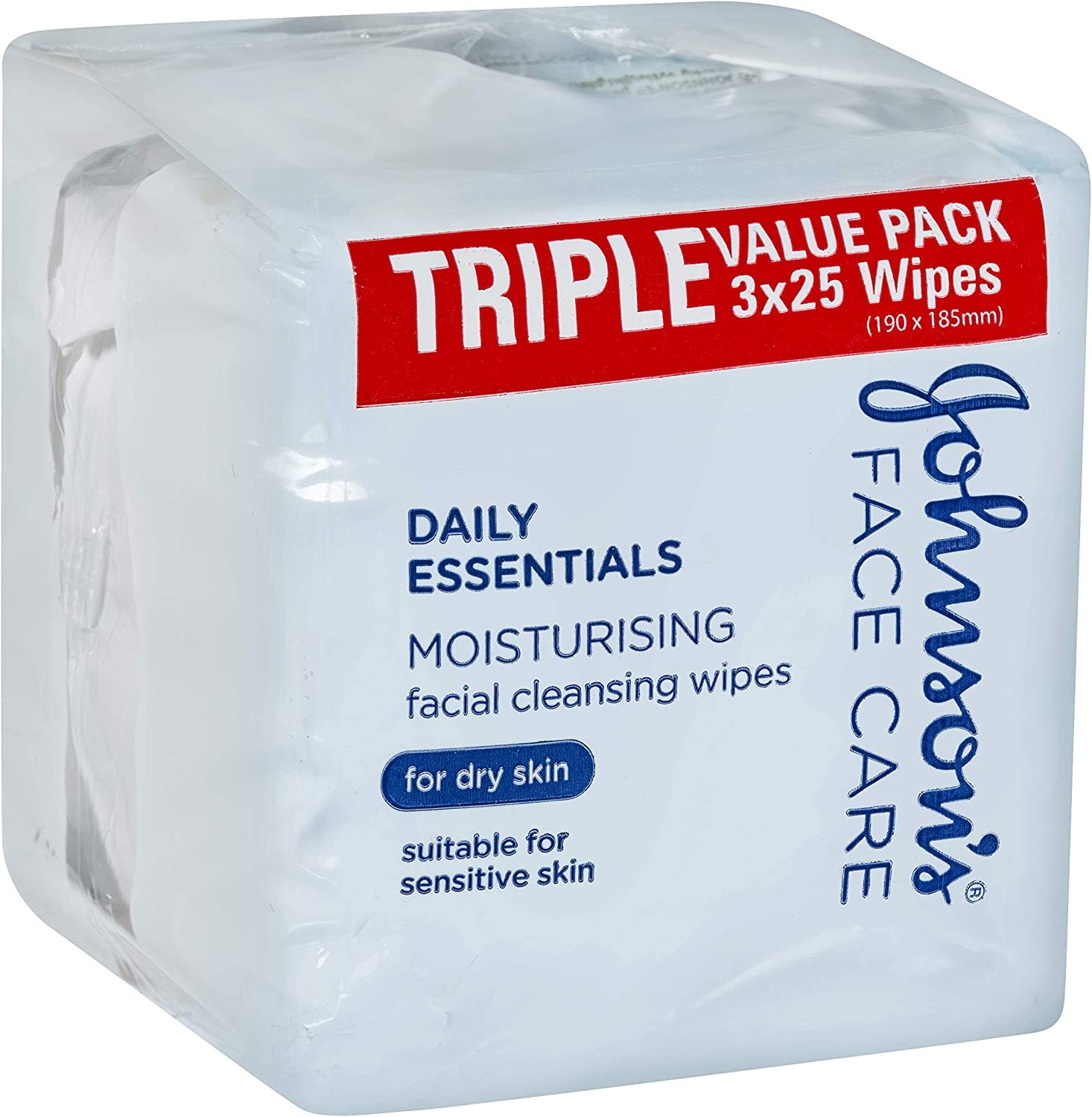 Johnsons Adult Daily Essentials Facial Cleansing Wipes Dry Skin 3 X 25 Pack