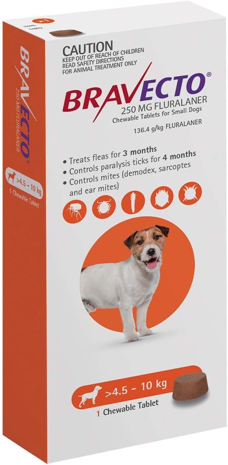 BRAVECTO SMALL DOG ORANGE 250MG >4.5-10KG