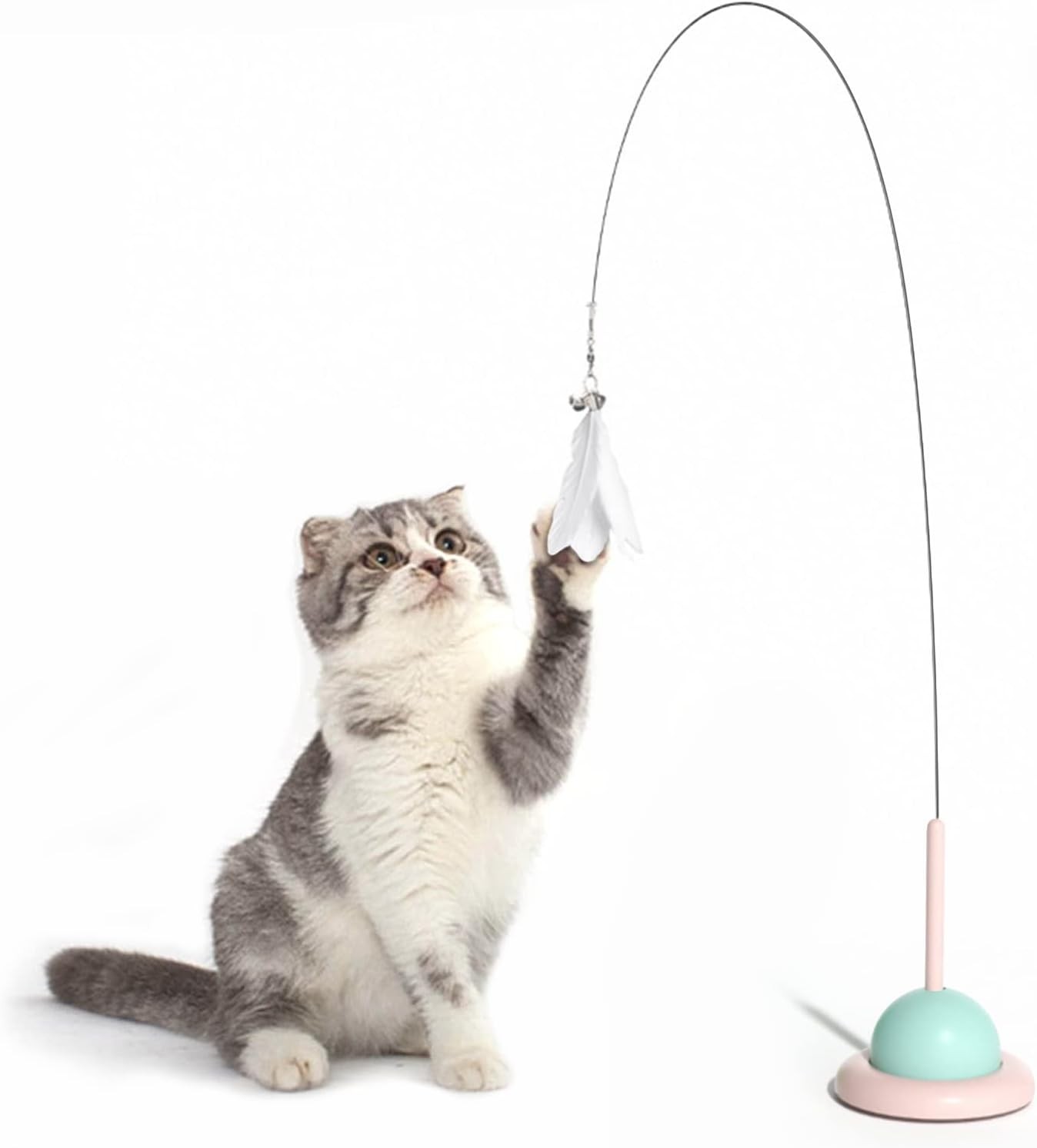 Cat Toys Wand,Cat Toys,Interactive Cat Teaser Toy,Auto Interactive Hands-Free Cat Toys for Indoor Cat,Natural Bird Feather Toys,Suction Cup Pet Indoor Dancing Playing Toy