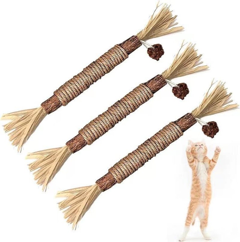 3 Pcs/Set Natural Silvervine Sticks Cat Toys, Cat Snacks Sticks, Catnip Cat Chew Toys for Kittens Teeth Cleaning