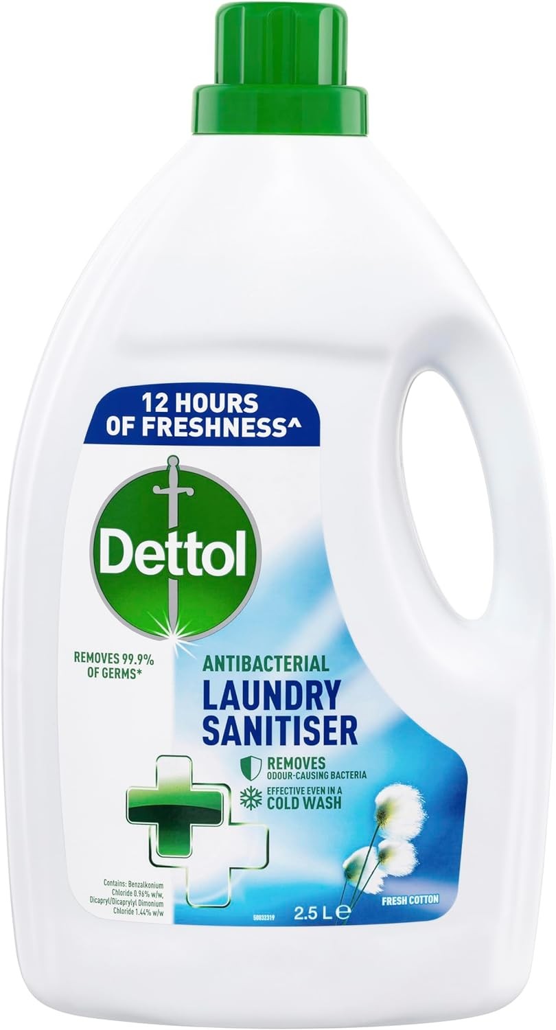 Dettol Antibacterial Laundry Liquid Fresh Cotton Laundry Sanitiser, 2.5L