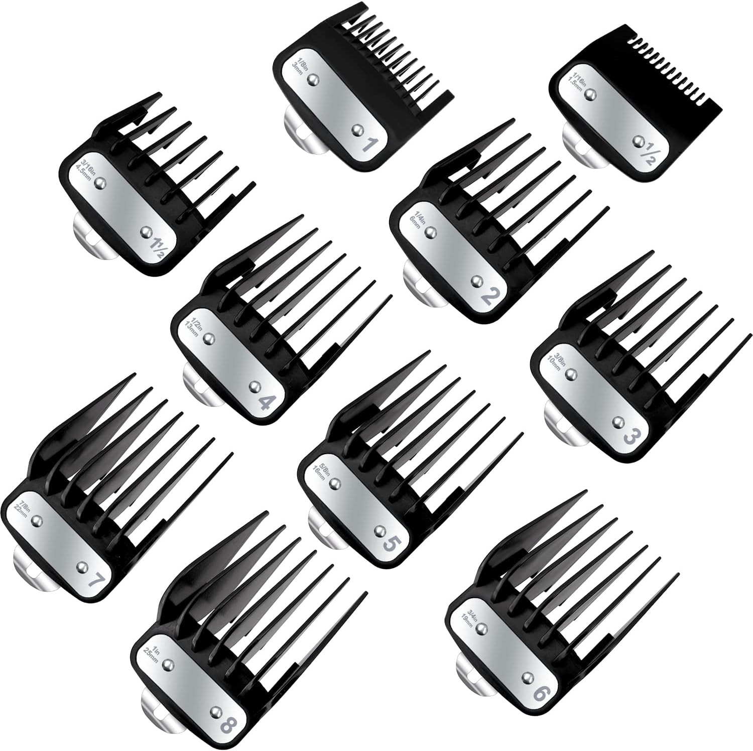 Premium Clipper Guards Fit for Wahl, Professional Hair Cutting Guides Combs Attachment with Metal Clip, 10 Cutting Lengths Guards Set Compatible with Most Wahl Clippers