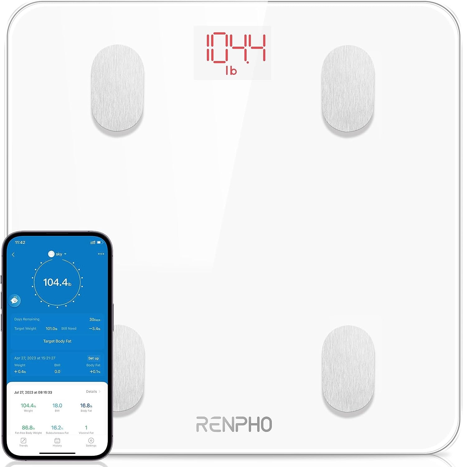 RENPHO Bluetooth Body Fat Scale with App,Smart Digital Bathroom Scale for Body Weight, Body Fat,Body Water, Skeletal Muscle,Muscle Mass,Bone Mass, Protein,Bmi,Bmr, Metabolic Age, Elis 1