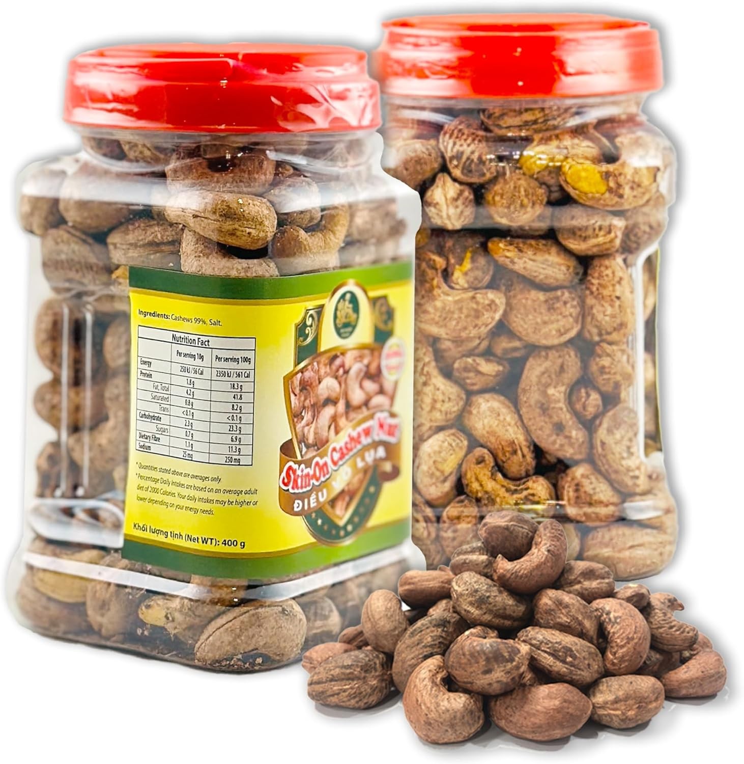 Premium Dry Roasted Cashew Nuts (400G X 2 Jars), Skin On, Lightly Salted, Large Size, Heart Healthy Nuts Packed with Essential Nutrients, a Tasty and Convenient Healthy Snack Option with Unmatched Flavor Experience