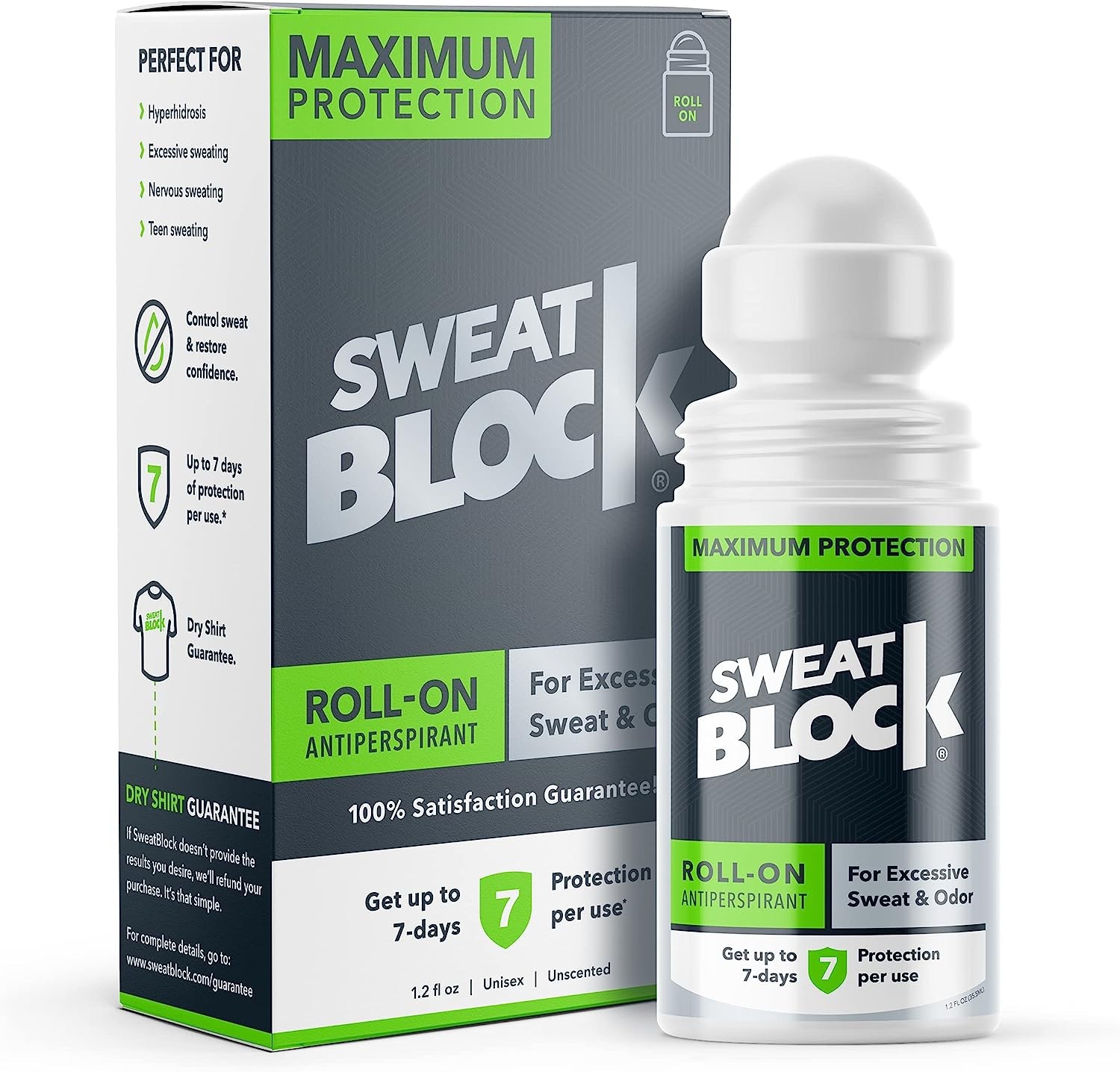 Sweatblock Antiperspirant Roll-On – Maximum Clinical Strength with DRIBOOST Treat Hyperhidrosis, Excessive Sweat & Odour up to 7 Days Sweat Control per Use Unisex 35Ml