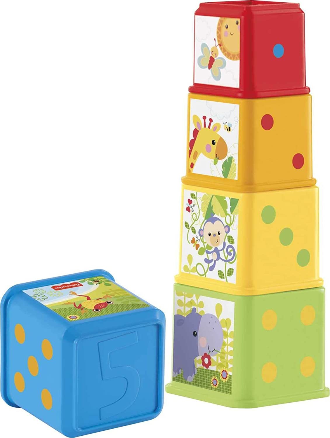 Fisher-Price Stack & Explore Blocks, Set of 5, Baby Stacking and Nesting Toys, for Infants Ages 6 Months and Up