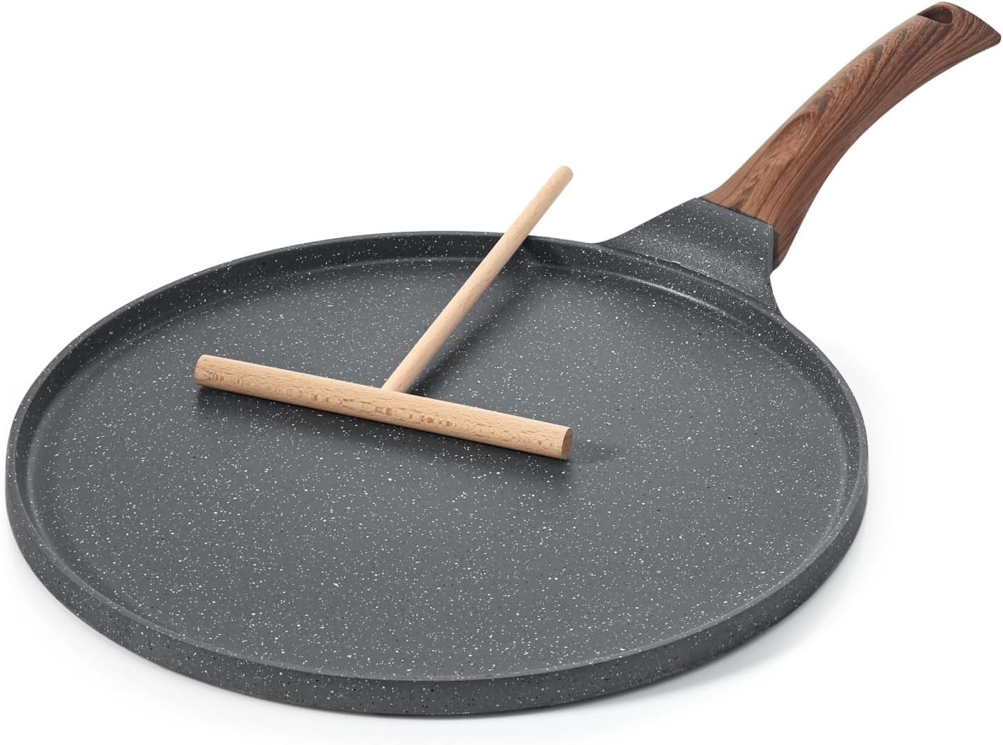 SENSARTE Nonstick Crepe Pan, Swiss Granite Coating Dosa Pan Pancake Flat Skillet Tawa Griddle 10-Inch with Stay-Cool Handle, Induction Compatible, PFOA Free