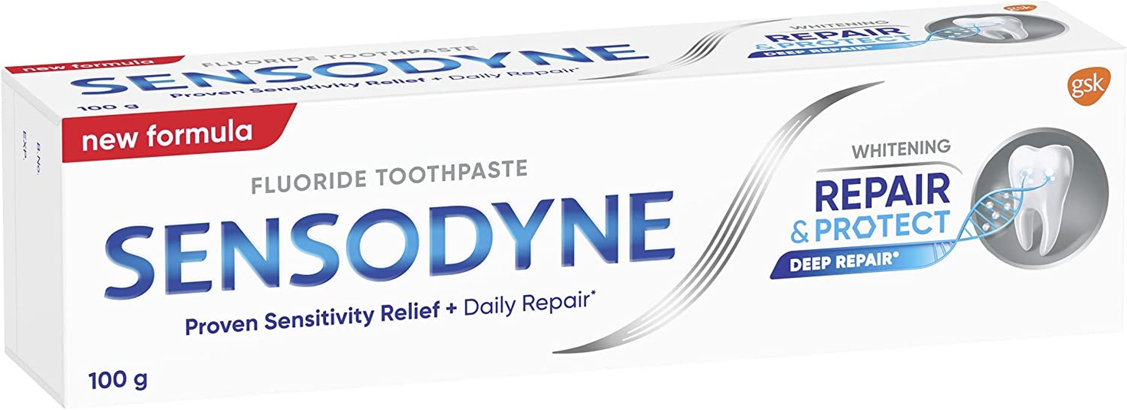 Sensodyne Toothpaste, Repair and Protect, Sensitive Teeth and Cavity Prevention, Whitening, 100G