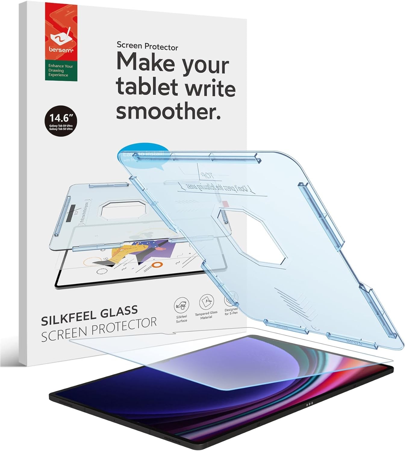 BERSEM Silkfeel Screen Protector for Samsung Galaxy Tab S9 Ultra / S8 Ultra Screen Protector 14.6 Inch 2023/2022 (Model:Sm-X900/Sm-X906), [Tempered Glass] [EZ Kit] [Auto Alignment]