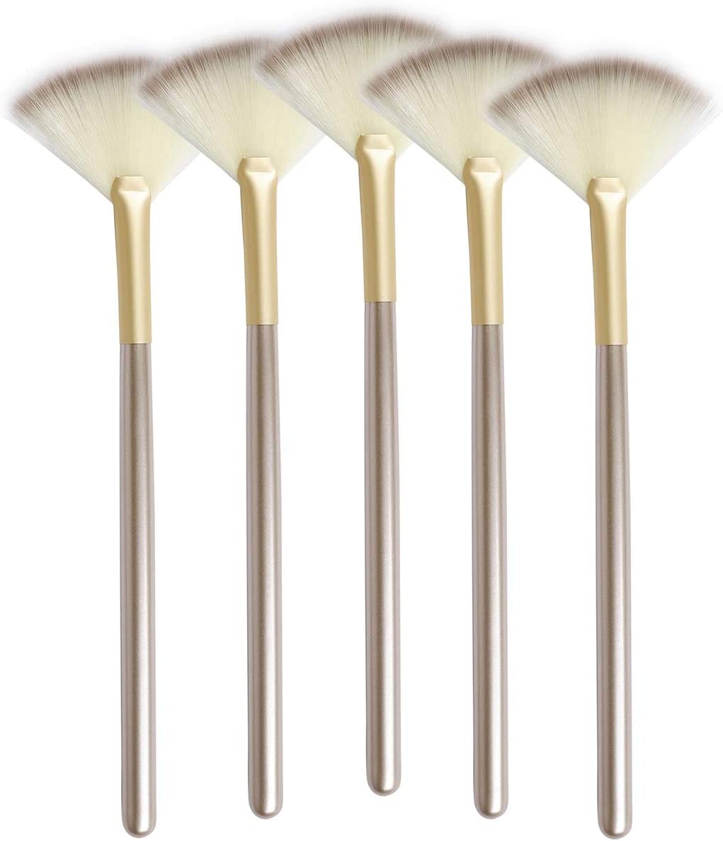 Slim Soft Facial Fan Brush,Makeup Cosmetic Multi Use, Mask Acid Applicator for Glycolic Peel/Masques,Pack of 5