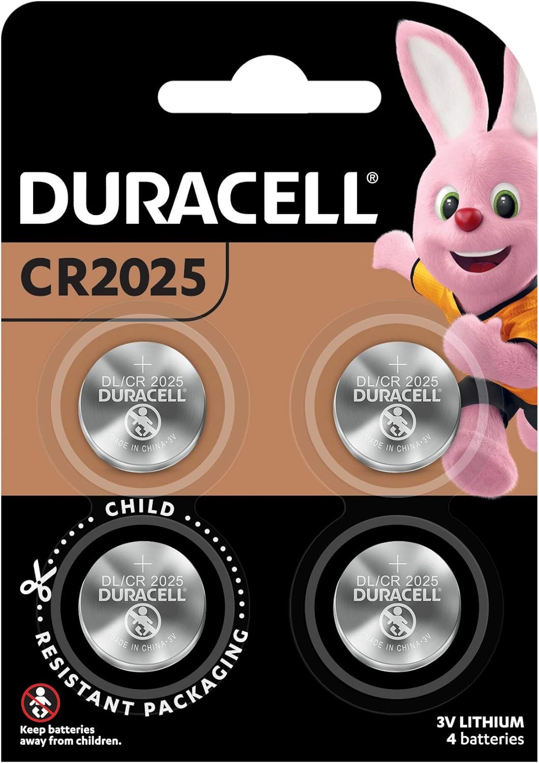 Duracell CR2025 Lithium Coin Battery (4 Pcs)