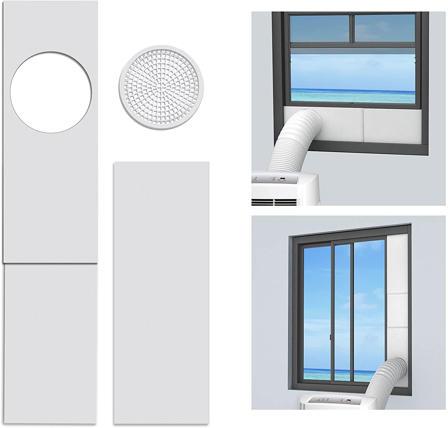 LBG Products Portable Air Conditioner Window Seal Plates Kit, Vertical AC Window Unit, Adjustable Seal AC Window Vent Kit for Exhaust Hose, Universal for Ducting with 5.9 Inches Diameter