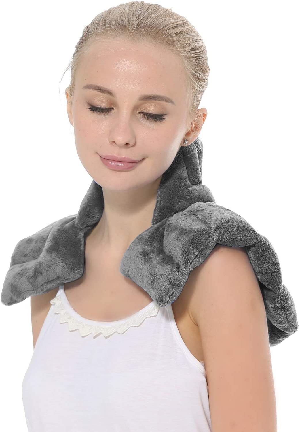 Aroma Season Microwave Heat Pack for Pain Relief Flaxseed Wheat Bag Heated Neck Wrap Neck Pain and Arthritis Relief (Grey)