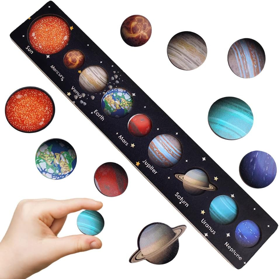 Wooden Solar System Eight Planets Puzzle Matching Board Toys – Educational Presents Gifts